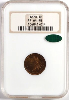 1870 BRONZE INDIAN HEAD CENT 1C NGC PF 64 RB CAC OLD FAT HOLDER - Image 1 of 2