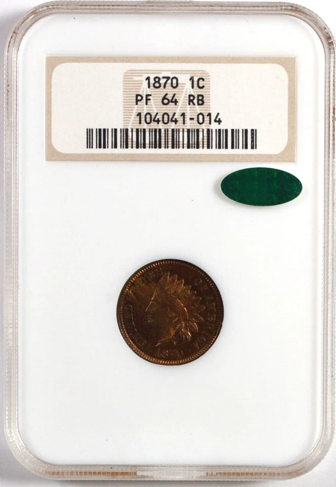 1870 BRONZE INDIAN HEAD CENT 1C NGC PF 64 RB CAC OLD FAT HOLDER - Image 1 of 2