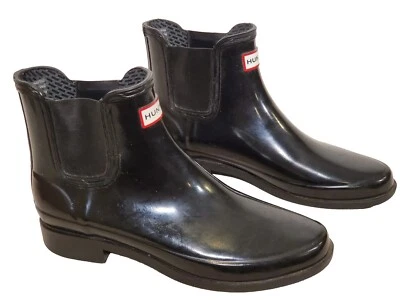 Botas femininas Hunter originais Chelsea Jet preto brilhante tamanho EUA 10 - Imagem 1 de 4