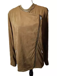 Chaqueta J. Jill Mujer Camel Vegano Suave Gamuza Asimétrica Cremallera Bolsillos Laterales L - Imagen 1 de 6