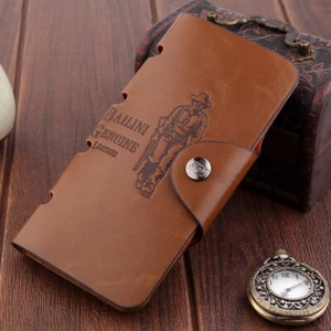 Mens Wallet Genuine Leather Long Wallet ID Card Photo Holder Clutch Bifold Purse - Picture 1 of 7