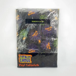 Kmart Happy Halloween Totally Ghoul Spiders Webs Vinyl Tablecloth 60" Round New! - Picture 1 of 6