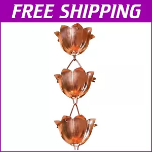 Elegant 8.5 Ft Pure Copper Lotus Rain Chain - Stylish Gutter Alternative - Picture 1 of 11