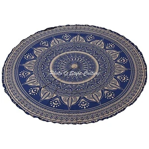 Indian Round Table Cloth Dark Blue 72 in. Printed Solid Dye Floral Tablecloth - Picture 1 of 3