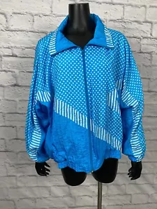 Blair Boutique Women's Nylon Rain Jacket Blue Printed Zip Up Polka Dots Vtg 2XL - Picture 1 of 6