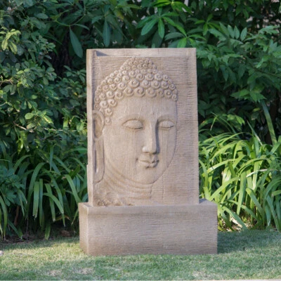 High Sandstone Buddha Fountain, Indoor Outdoor Water Fountain with Light - Image 1 of 4