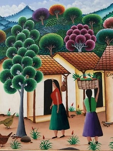 Seltenes Gemälde Damary (Maria Zoila Pineda) von 1992 El Salvador "Obstverkäufer" - Bild 1 von 5