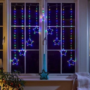 Tenda Natalizia Luci Finestra Multicolore Stelle Fata Stringa Illuminazione - Foto 1 di 1