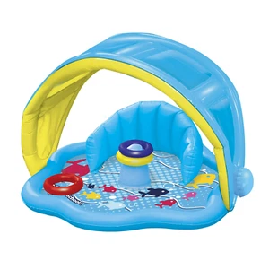 SwimSchool Tappetino Splash per Bambini con Tettoia Gonfiabile, 3 Anelli Gioco Impilabili Blu - Foto 1 di 13