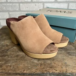TOMS Florence Platform Sandal Womens Size 9.5 Brown Sugar Suede 3.5" Block Heel - Picture 1 of 17