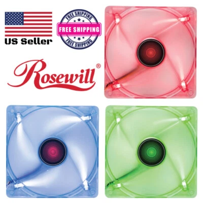 Rosewill LED 120mm Quiet PC Computer Case Cooling Fan 3pin 12V 0.16A 120*120*25