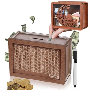 Cash Vault Wooden Savings Box Wooden Cash Saver Money Saving Box With Countdown - Picture 1 of 20