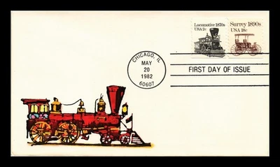 DR JIM STAMPS US COVER LOCOMOTIVE TRANSPORTATION SERIES FDC COMBO HAND COLORED - Image 1 of 2