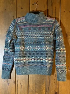 Vintage Ralph Lauren Handstrick 98% Wolle Fair Isle Rollkragen Pullover Blau S - Bild 1 von 6