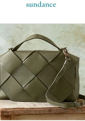 NEW Sundance Catalog “Verdant” Leather Woven Purse Bag  Crossbody Olive Green - Image 1 of 4