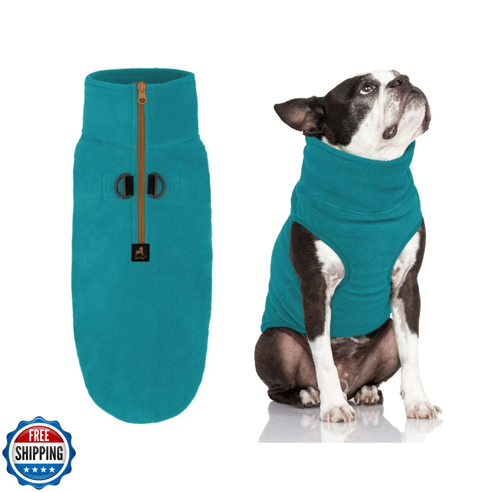 Gooby Half Zip Up Fleece Vest Dog Sweater - Turquoise, Large - Soft Warm Pull - Image 1 of 4
