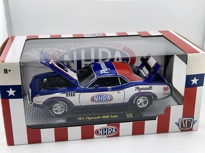 M2 Machines 1971 Plymouth HEMI Cuda NHRA Red White and Blue 1/24 Diecast Car New - Image 1 of 4