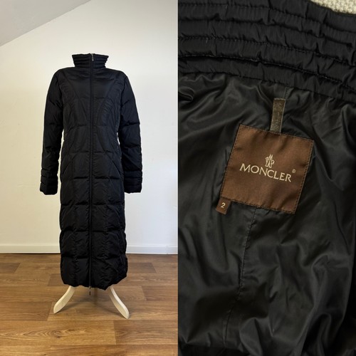 Moncler Vintage Taglia 2 Zip Lunga Nero Piumino Cappotto Trapuntato Puffer Lusso
