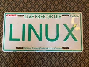 Vintage 1999 LINUX COMPAQ Live Free or Die Promo Stamped Metal License Plate - Photo 1/1