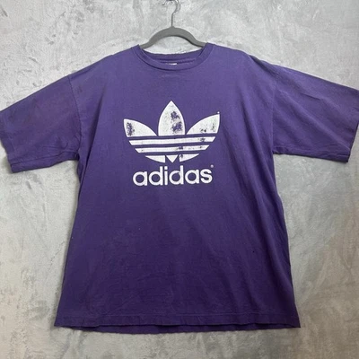 VTG 90s Adidas Shirt Mens XL Purple Trefoil Single Stitch Back Hit USA Trashed - Image 1 of 4