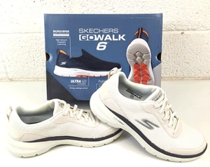 Skechers Men's Go Walk 6 Bold Knight Sneaker - White / Navy - UK Size 9 - Picture 1 of 10