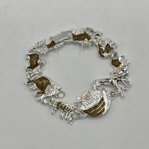 Pulsera Arca de Noé Animal Dije Tono Plata Figuras Animales Novedad Joyería 7.5" - Imagen 1 de 9