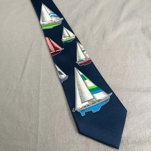 Deborah Hand Made Necktie Men's Blue Sailing Sailboat Nautical Pattern Tie 4x59 - Picture 1 of 5