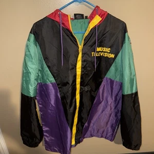 MTV Vintage 90’s Music Windbreaker Hooded Mens L Full Zip Lightweight Modern - Picture 1 of 8