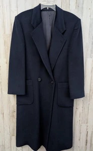 Vintage Perry Ellis Wool Trench Overcoat Mens 44 Chest Navy Business Preppy USA - Picture 1 of 9