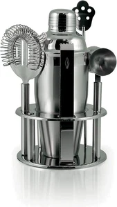 7-Piece Bar Set - Shaker, Strainer, Knife, Jigger, Stirrer, Bottle Opener, Stand - Picture 1 of 1