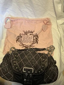 Borsa a mano Juicy Couture vintage pelle marrone trapuntata rosa punto contrasto agnello - Foto 1 di 21