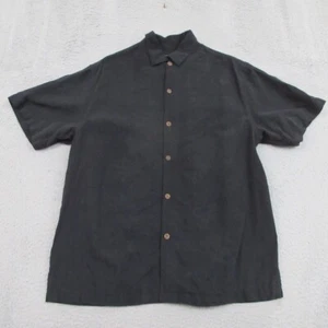 Tommy Bahama Shirt Mens L Black Silk Jacquard Hawaiian Resort Vacation Beachy - Picture 1 of 17