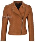 Woman's Real Leather Jacket Biker Style Fitted Diamond Shape Front Panel