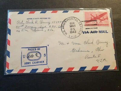 APO 604 NATAL, BRAZIL 1943 Censored WWII Army Cover 33rd FERRYING Sqdn - Image 1 of 2