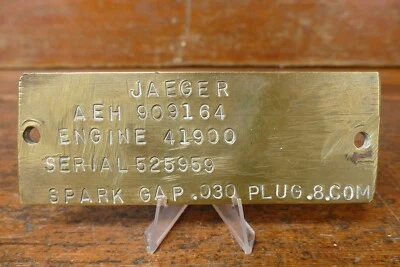 Placa de identificación de número de serie de motor Jaeger Hit Miss de colección etiqueta de latón pesado Foto 1 de 4