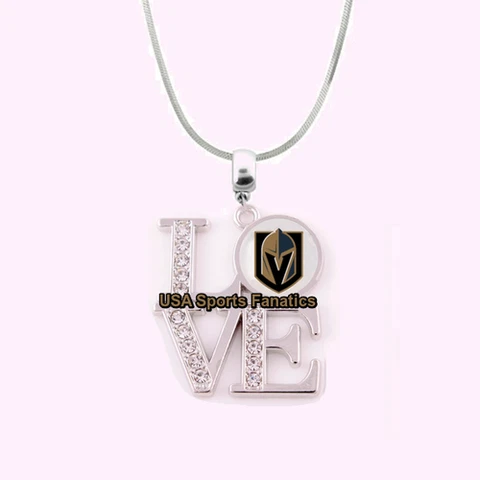 NHL - Vegas Golden Knights 925 Sterling Silver Team Love Necklace W/Rhinestones Cover