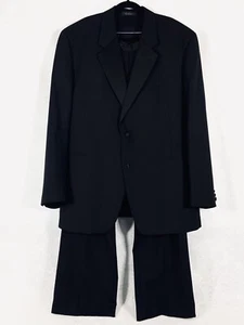 Andrew Fezza 2PC Tuxedo Suit Men’s 48L Black Super 100’s Fine Worsted Wool - Picture 1 of 20