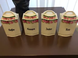 Art Deco 3 Porzelan Vorratsbehälter Jugendstil Rosendecor Tausendschön um 1900 - Bild 1 von 11