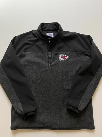 Kansas City Chiefs Sweater Mens Large Gray Red 1/4 Zip Fleece Football NFL Logo Cover