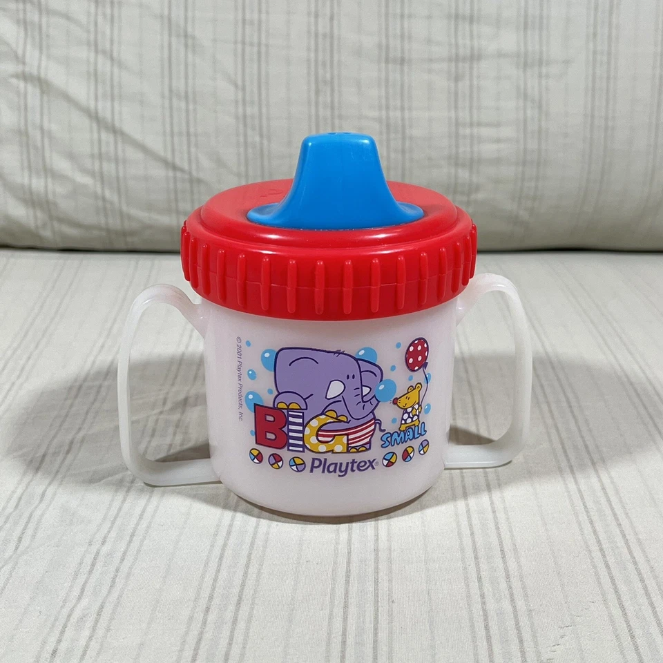 Vintage Playtex 2001 Dos Mangos Sippy Cup Elefante Rojo Azul con Válvula Y2K I1 Foto 1 de 4