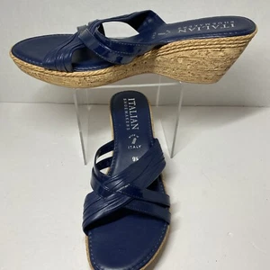 Italian Shoemakers navy slip on leather sandals made in Italy 9 1/2 - Picture 1 of 9