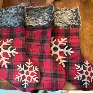 Christmas Decor Essentials 18" Big Buffalo Red Black Plaid 3 Stockings for Gifts - Picture 1 of 13