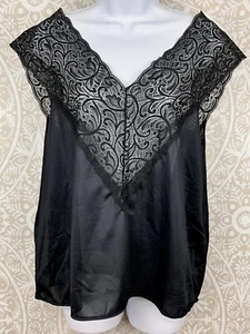 Vintage Metropolitan Größe 2X schwarz Spitze getrimmt Dessous Nylon Tank Top Cami USA - Bild 1 von 6