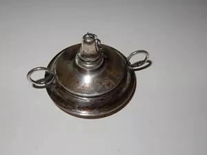OIL LAMP ANTIQUE GEORGE A HENCKEL & CO 49 STERLING SILVER 2 HANDLE MINATURE LAMP - Picture 1 of 5