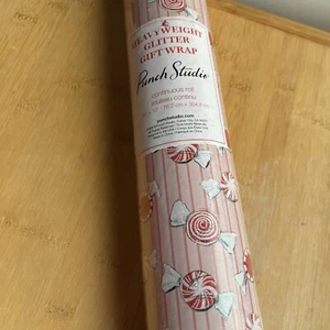 Punch Studio Glitter Christmas Wrapping Paper New Peppermint Candies Design NWT - Picture 1 of 4