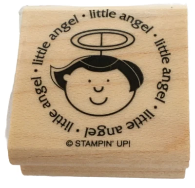 Estampación de Goma Sello Pequeño Ángel Cara Halo Bebé Anuncio Tarjeta Hacer Arte Foto 1 de 4