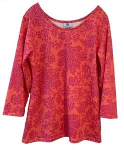 NWT Beacon Hill Paige Top Shirt Pink Orange White 3/4 Sleeve Wrinkle Free - XL - Picture 1 of 6