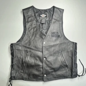Harley Davidson Leather Biker Vest Mens XL Black Death Rider Skeleton Patch Moto - Picture 1 of 13