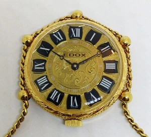 EDOX mechanische Taschenuhr. 36 mm Etui. Zifferblatt aus Gold. Römische Ziffern. Damen - Bild 1 von 4