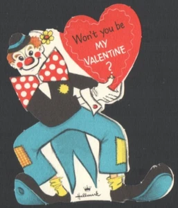 Tarjeta de San Valentín vintage con sello PAYASO ¿No serás mi San Valentín? - Imagen 1 de 3